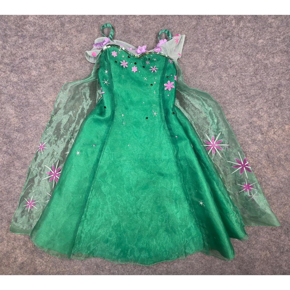 Disney Store Frozen Fever Elsa Green Costume Dress Girls Size 4 Floral Cape